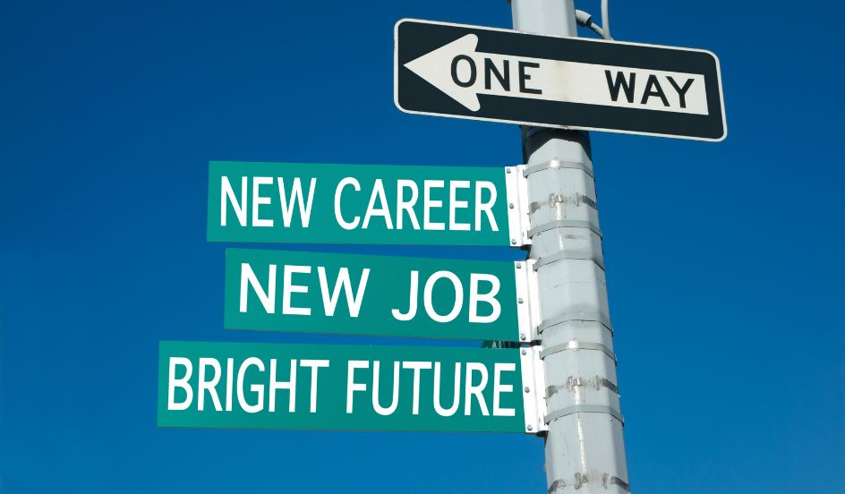 new career signs on one way arrow sign pole