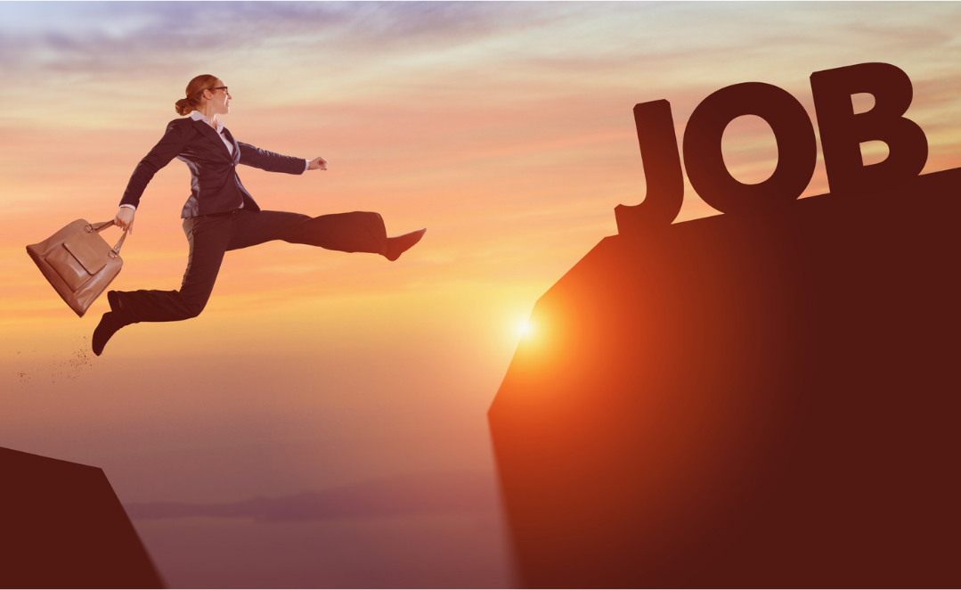 Woman taking a big leap towards a better job